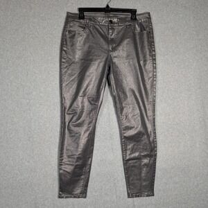 Chicos The Skinny Ankle Pants Womens 12 Silver Metallic Shimmer Space Age Rocker